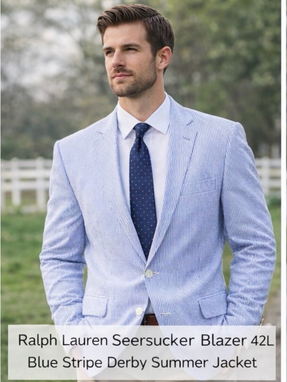 Ralph Lauren Seersucker Blazer 42L | Blue Stripe Derby Summer Jacket